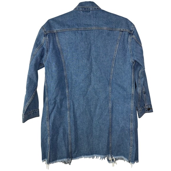 Levi's Premium Jean Denim Jacket Women Medium Long Raw Hem Overcoat Button Up - Picture 2 of 6